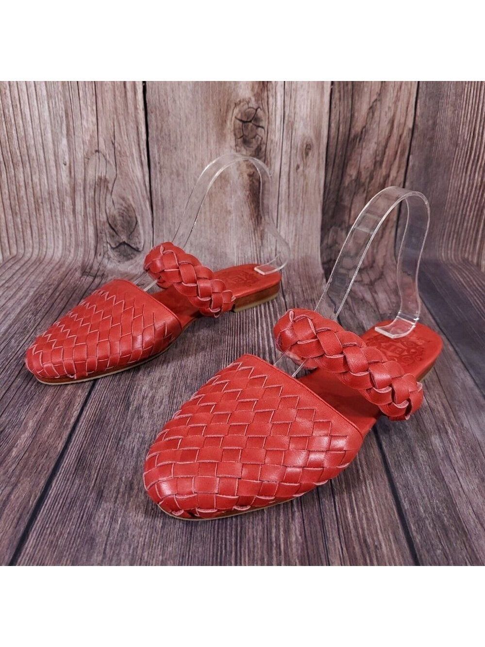 Elf Sea Escape Slide Sandals Womens Size 9 Made By Hand Red Leather